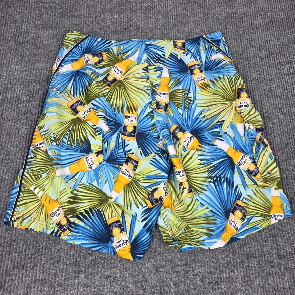 Corona Extra Mens Tropical Palm Beer Bottle Board Shorts Blue Green‎ Size 36